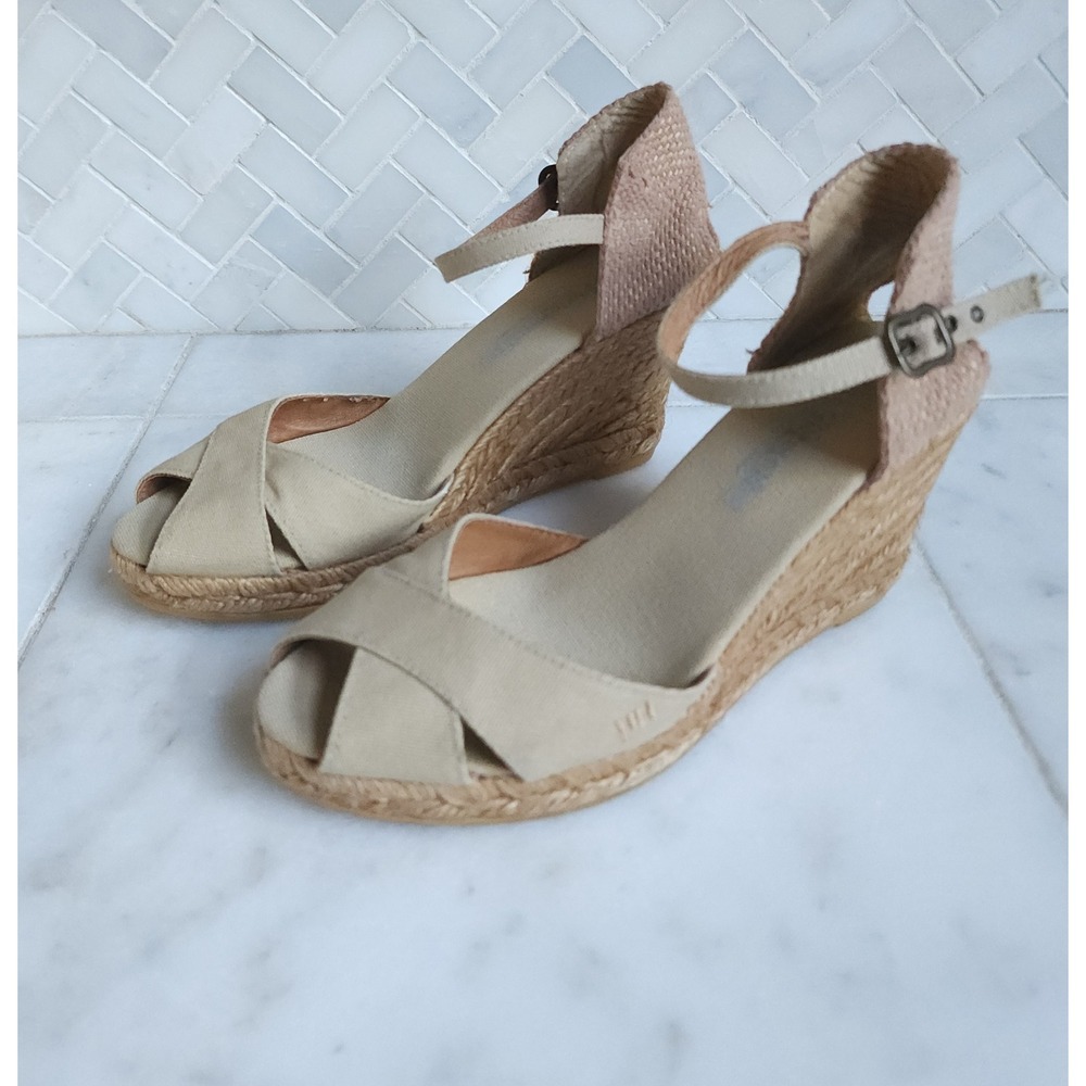 Viscata Aiguablava Espadrille Wedge Sandals Women US 7 Beige Canvas Ankle Strap
